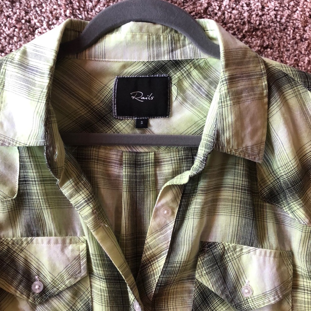 Rails Yellow Lime Green Plaid Long Sleeve Size S